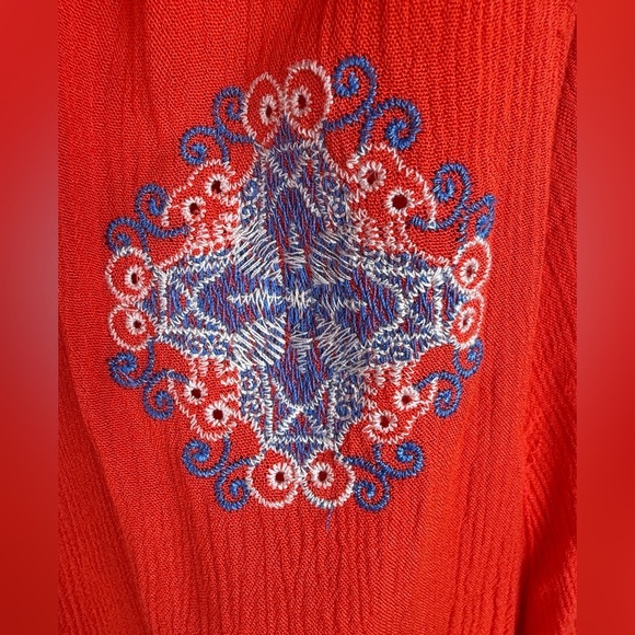 Miss Me Orange Sleeveless Shirt Dress Pockets Embroidered Women's Size M BOHO - Picture 4 of 12